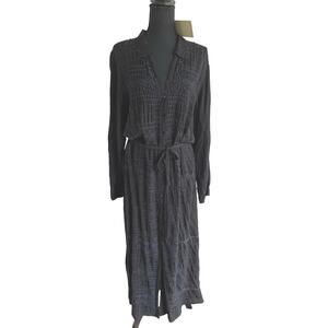 Johnny Was - Vintage NWT Black Maxi Shirt Dress w/Navy Embroidery - XXL